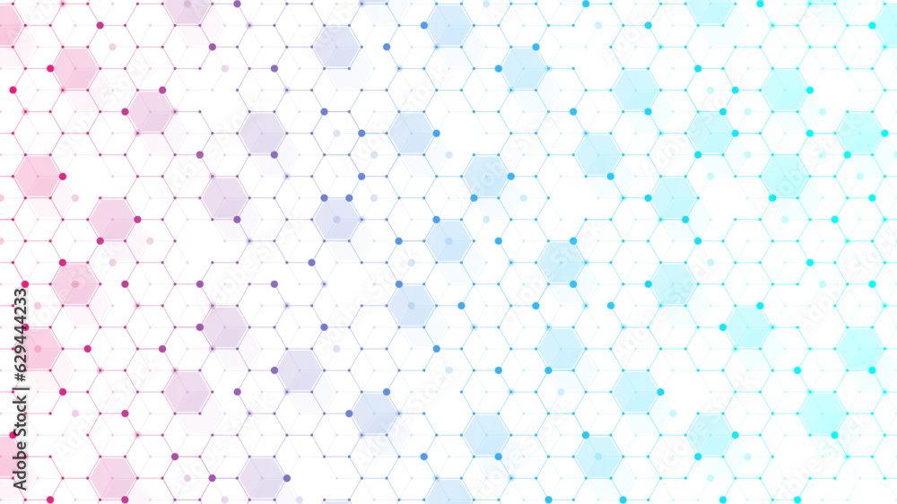 Leinwandbilder Technology abstract lines and dots connect background with hexagons. Hexagons connection digital data and big data concept. Hex digital data visualization. Vector illustration