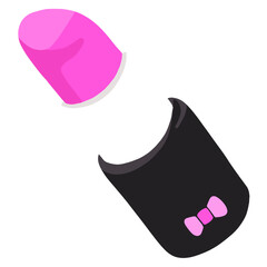 Cute Hand Drawn Hot Pink Lipstick in Black Tube Package Doodle Cartoon Illustration