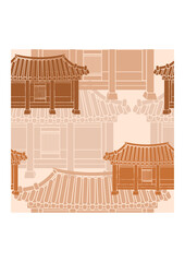 Editable Front View Traditional Hanok Korean House Building Vector Illustration as Seamless Pattern for Creating Background and Decorative Element of Oriental History and Culture Related Design