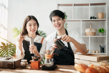 Asian couple joking around, couple, leisure activities.