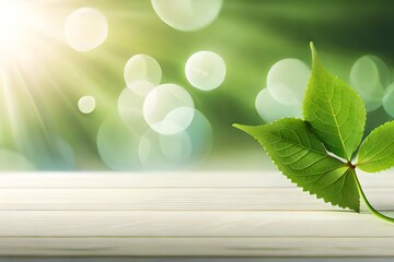 leaves on wooden background