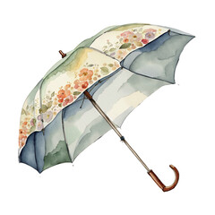 Old Retro Umbrella, PNG Clipart Image, Vintage Painted Watercolor Art, Generative AI