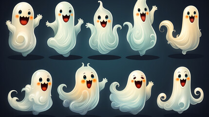 Halloween horror animation cute ghosts. Generative AI