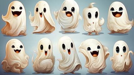 Fototapeta premium Halloween horror animation cute ghosts. Generative AI