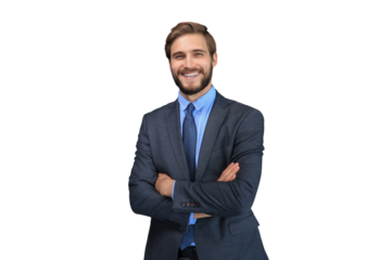 Young handsome businessman smiling on a transparent background