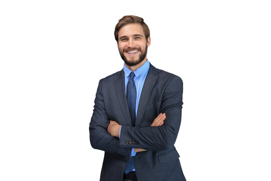 Young handsome businessman smiling on a transparent background - Powered by Adobe