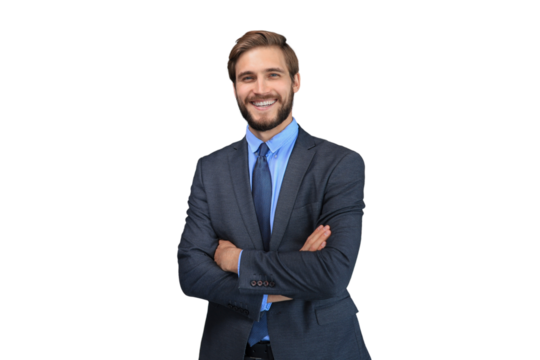 Young handsome businessman smiling on a transparent background - Powered by Adobe