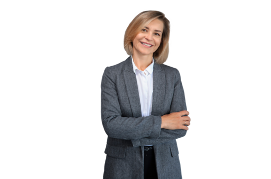 Attractive business woman looking at camera while standing on a transparent background