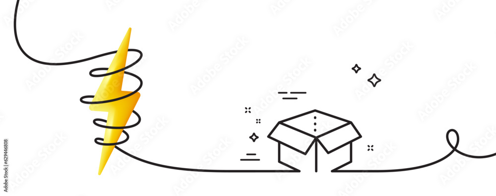 Poster open box line icon. continuous one line with curl. delivery parcel sign. cargo package symbol. open 
