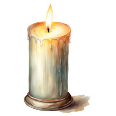 Retro Candle, PNG Clipart Image, Vintage Painted Watercolor Art, Generative AI