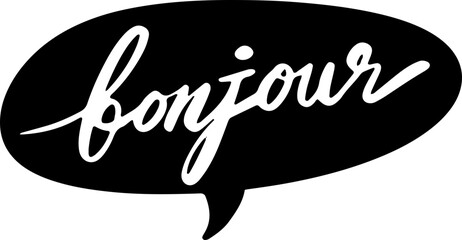 Bonjour Greeting Lettering Speech Bubble Vector Sticker © panadesignteam