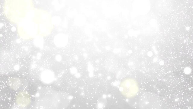 golden and silver Shimmering Glittering abstract particles. Happy New year 2024 and Christmas tree decorates with snowflakes on background.
