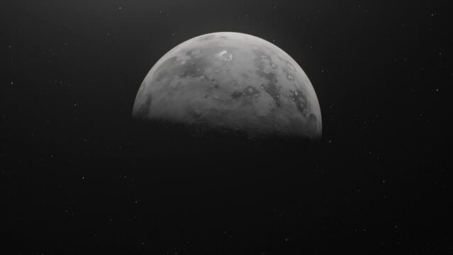 Planet Mercury Revealed In Starry Sky. Night To Day Transition. zoom-out