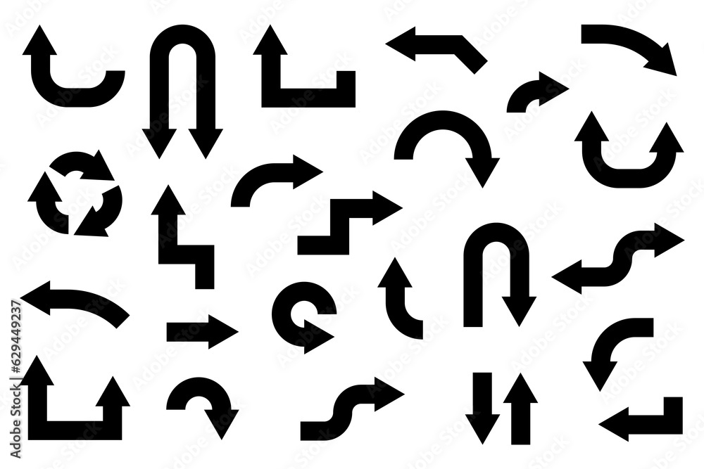 Poster black arrows set on white background. pointers collection. arrow cursor icon. vector illustration. e