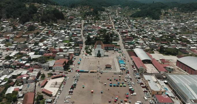 Aerial View of Church and Main square of Chamula, Chiapas, Mexico