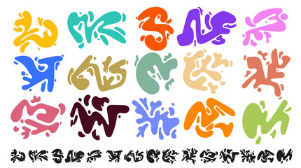 Collection of Various colored shapes and doodle objects. Set of Abstract contemporary trendy style. Hand drawn modern. Vector colorful design, print templates. Bubble, message for banner, poster, web.