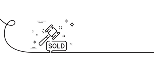 Auction hammer line icon. Continuous one line with curl. Bid offer sign. Lot was sold symbol. Auction hammer single outline ribbon. Loop curve pattern. Vector