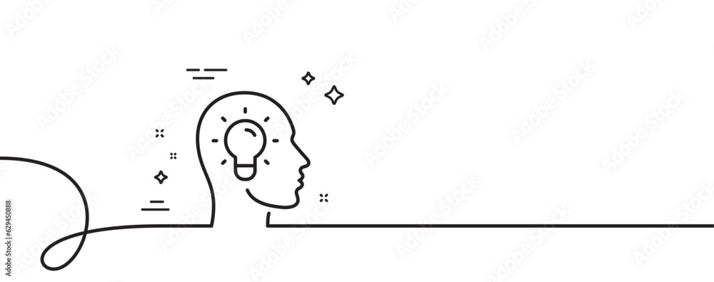 Poster idea head line icon. continuous one line with curl. lightbulb sign. core value symbol. idea head sin