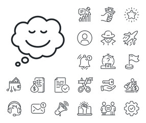 Chat emotion sign. Salaryman, gender equality and alert bell outline icons. Comic speech bubble with Smile line icon. Speech bubble line sign. Spy or profile placeholder icon. Vector