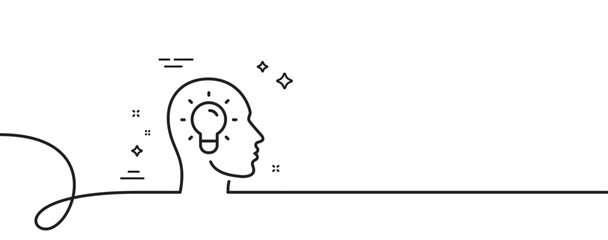 Idea head line icon. Continuous one line with curl. Lightbulb sign. Core value symbol. Idea head single outline ribbon. Loop curve pattern. Vector