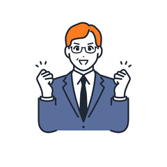 ガッツポーズをするミドルのビジネスマンのシンプルなベクターイラスト素材