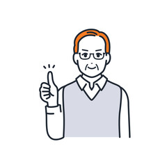 笑顔でグッドサインをするシニア男性のシンプルなベクターイラスト素材