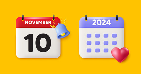Calendar date 3d icon. 10th day of the month icon. Event schedule date. Meeting appointment time. 10th day of November month. Calendar event reminder date. Vector