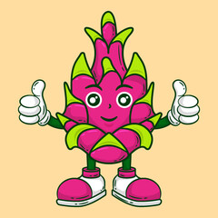 Dragon Fruit Mascot Raising Thumbs up. .Cartoon Character