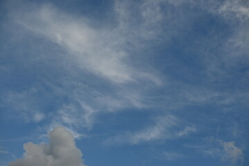White clouds against the blue sky
background summer cloudy sky