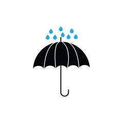 Umbrella vector icon isolated on white background. Umbrella and rain drops stock vector illustration for web, mobile app and ui design