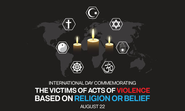 International Day Commemorating the Victims of Acts of Violence Based on Religion or Belief design. It features candle surrounded by major religion symbol. Vector illustration