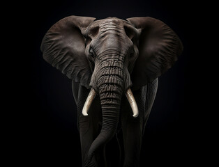 Portrait eines afrikanischen Elefanten vor schwarzem Hintergrund erstellt mit generativer KI