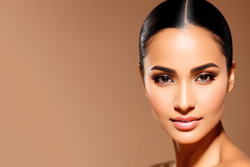 Fototapeta premium Portrait of beautiful young woman with luxury makeup. generative AI