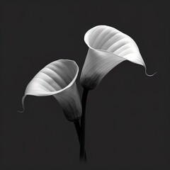 abstract Calla petals, black and white illustration. Generative AI