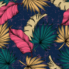 Tropical leaves seamless pattern. Jungle vector floral pattern background. Modern plants for design and textile.