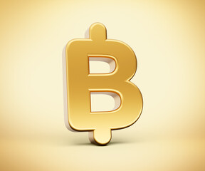 3d Golden Shiny Baht Thailand Currency Icon 3d Golden Baht Icon On Golden Background 3d illustration