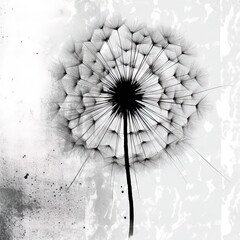 abstract dandelion fluff black and white illustration. Generative AI