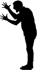 Digital png illustration of silhouette of man shouting on transparent background