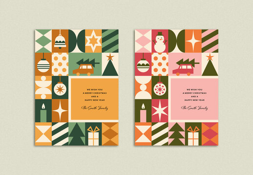 Holiday Cards with Abstract Christmas Illustrations