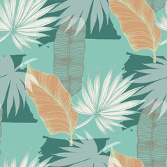 Tropical leaves seamless pattern. Jungle vector floral pattern background. Modern plants for design and textile.