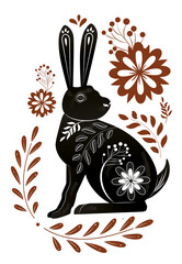 Digital png illustration of rabbit with floral patterns on transparent background