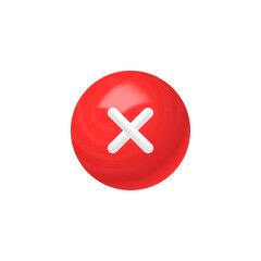 3d red cancel, close button isolated on white background.