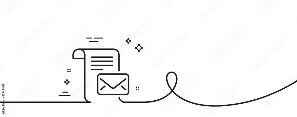 Poster mail letter line icon. continuous one line with curl. read message correspondence sign. e-mail symbo