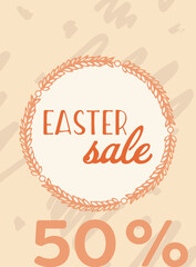 Digital png illustration of easter sale text and shapes on transparent background
