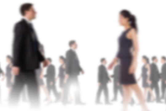 Digital png photo of blurred caucasian business people walking on transparent background