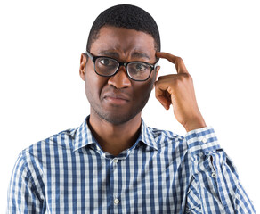 Digital png photo of worried african american businessman scratching head on transparent background