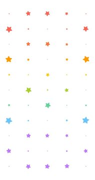 4k Abstract animated moving colorful stars on transparent background (Alpha channel). Kids funny design style. Seamless looping. Rainbow colors: red orange yellow green blue purple. Minimal background
