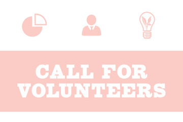 Digital png illustration of call for volunteers text and icons on transparent background