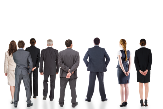 Digital png photo of rear view of diverse business people on transparent background - Powered by Adobe