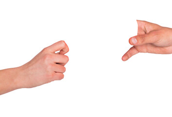 Digital png photo of two caucasian hands on transparent background